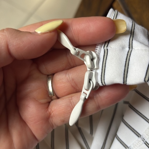 Boston Proper white striped STRETCH 2 way ZIPPED shirt jacket lightweight Med - Picture 12 of 14